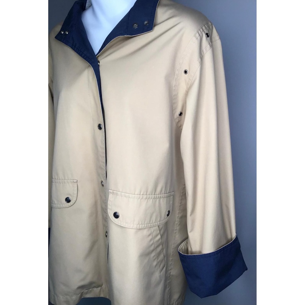 VTG London Fog Size 12 Tan & Navy Blue Raincoat Jacket Boat Vacation Utility - Picture 5 of 15